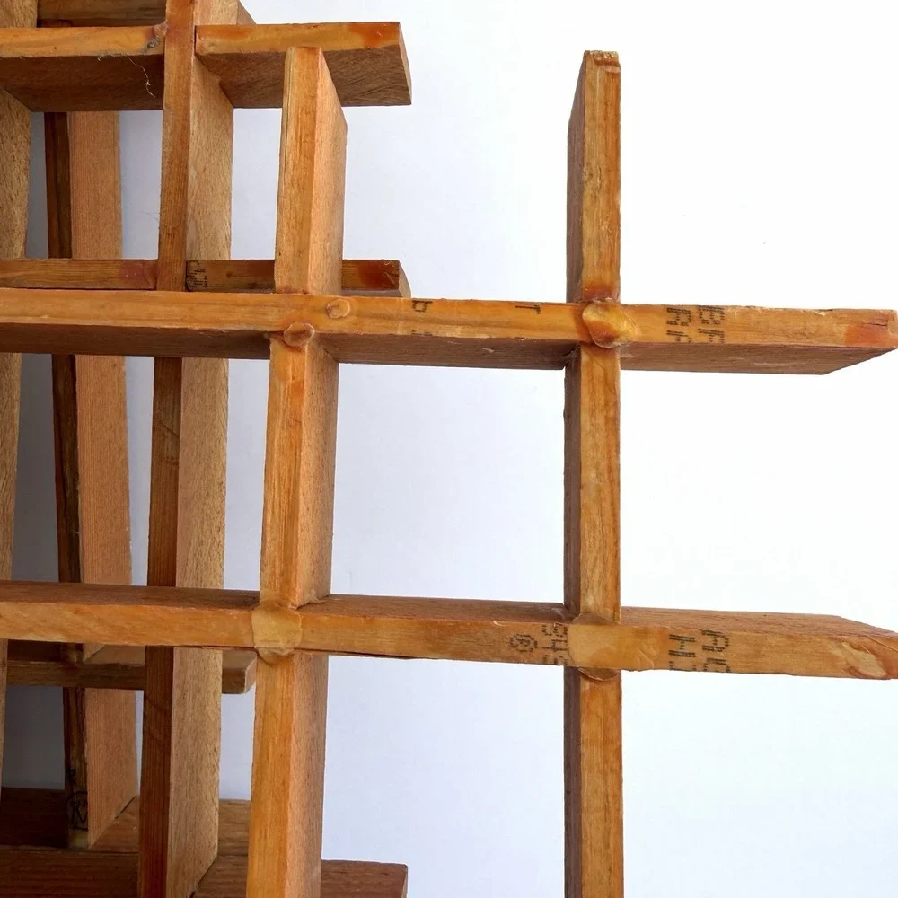 3pc VTG Mcm Curio Shelves Funny Knick Knack Display Handmade Wood Grid Set